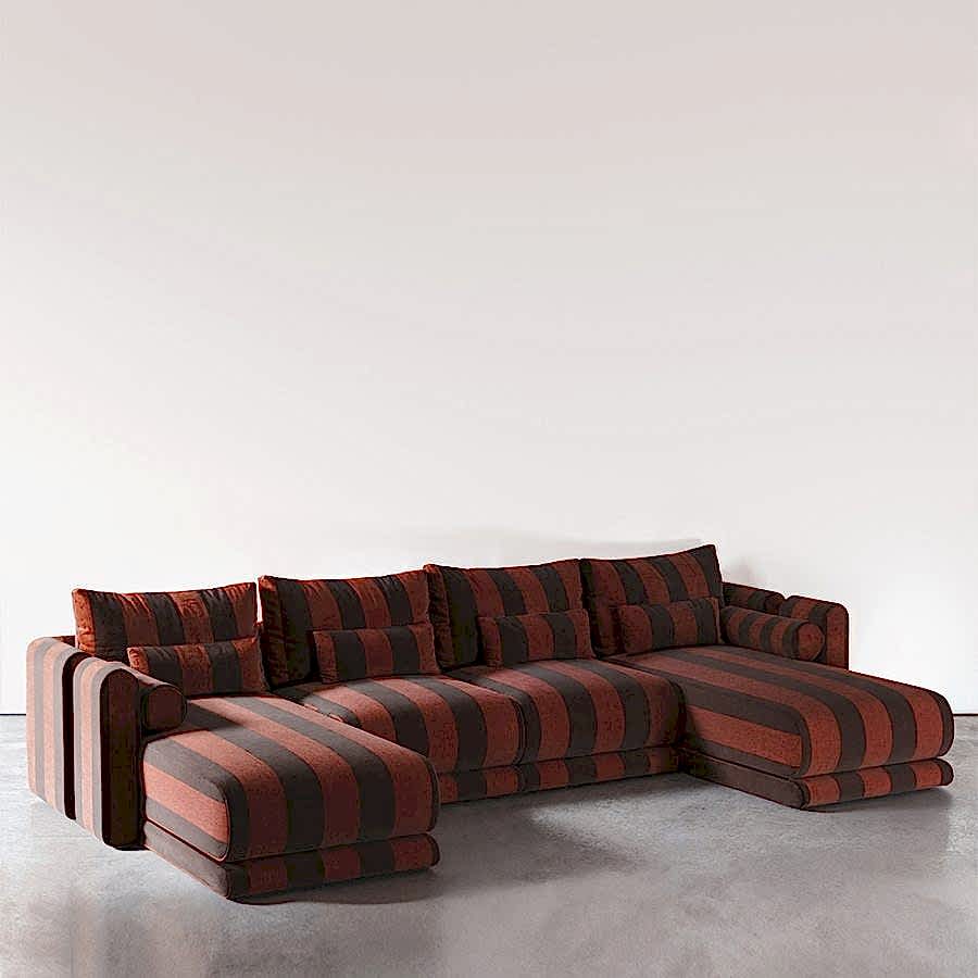 Kanz Kahverengi Çizgili L koltuk